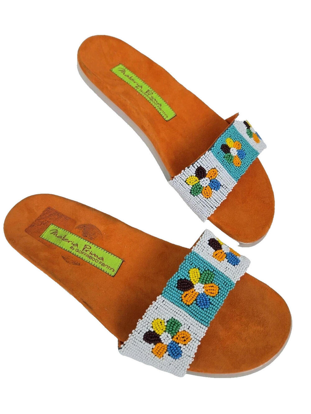 Goffredo Fantini Materia Primo Multi Colored Suede Beaded Slide Sandals Size 10